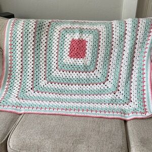 Handmade Crochet Afghan in Pink and Green